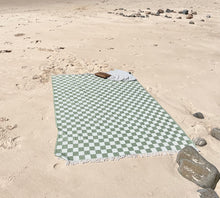 Load image into Gallery viewer, Checker turkish towel or throw in pistachio, One Fine Sunday, Magnolia Lane beach towel