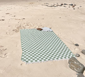 Checker turkish towel or throw in pistachio, One Fine Sunday, Magnolia Lane beach towel