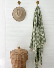 Load image into Gallery viewer, Checker turkish towel or throw in pistachio, One Fine Sunday, Magnolia Lane