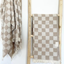 Load image into Gallery viewer, Checker turkish towel in tan, Magnolia Lane poolside style