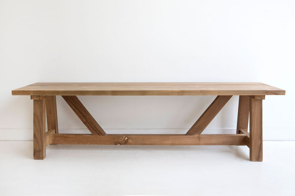 Gather Indoor Dining Table in Reclaimed Teak, front view.