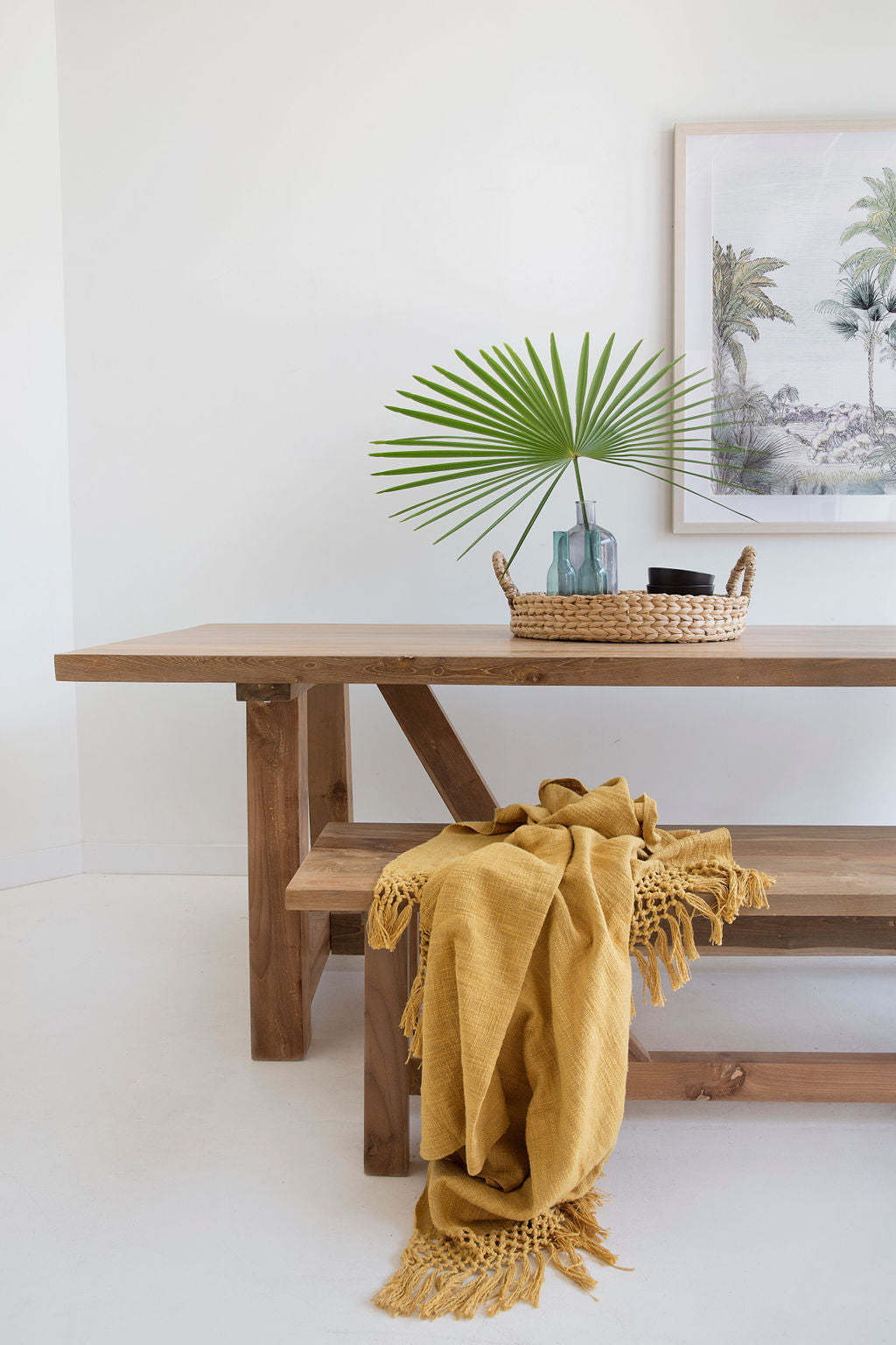 Gather Indoor Dining Table in Reclaimed Teak, styled lifestyle setting.