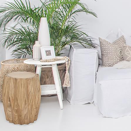 Hendrix Sofa Chaise with left hand arm, with feather cushioning and removable slipcover, timber frame modern coastal sofa with scatter cushions, available in multiple colours. Coastal luxe interior.