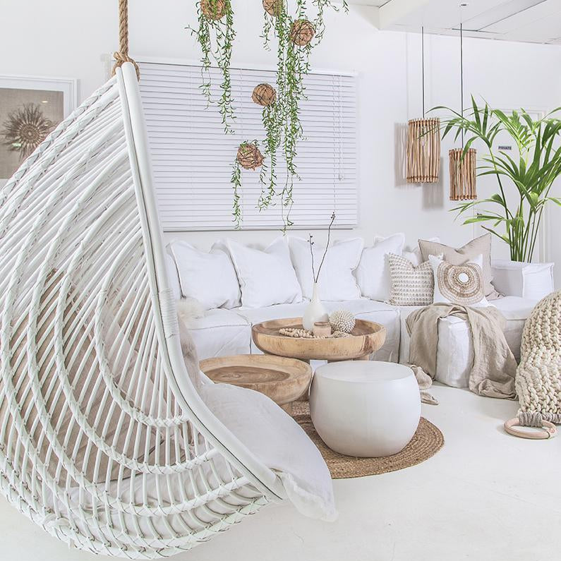Uniqwa Hendrix Modular Sofa with feather cushioning and removable slipcover, timber frame modern coastal sofa with scatter cushions, available in multiple colours.