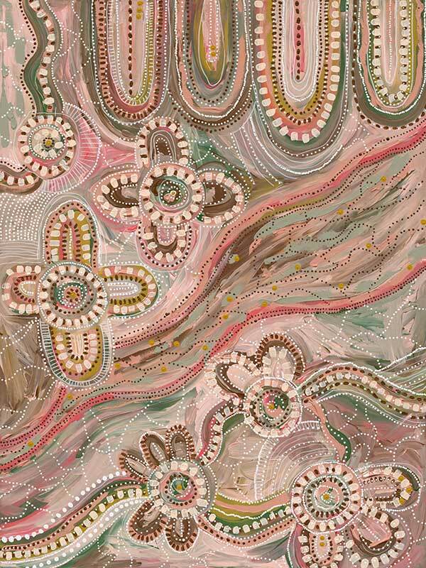 Bila Canvas Art Print | 90x120 | Oak Frame - Aboriginal Art - Magnolia Lane