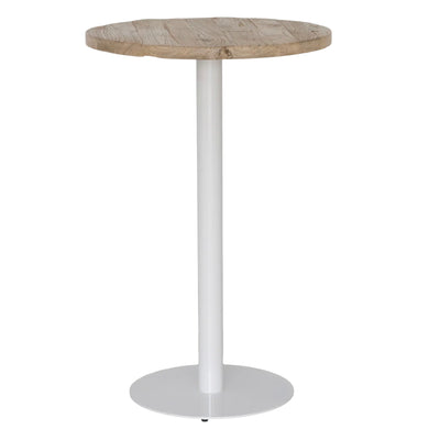 Brunswick Bar Table with rustic Elm timber top and white powder coated base by Uniqwa, Magnolia Lane