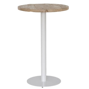 Brunswick Bar Table with rustic Elm timber top and white powder coated base by Uniqwa, Magnolia Lane