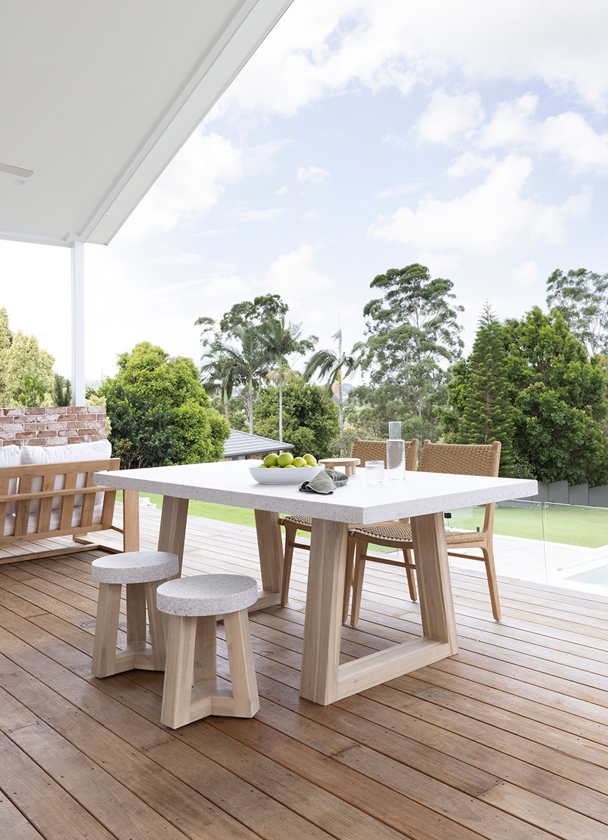 Costa ivory coast eterrazzo stool, Magnolia Lane coastal outdoor living