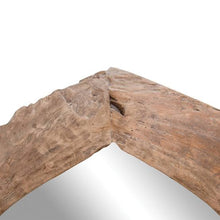 Load image into Gallery viewer, Karoo Mirror by Uniqwa Collections, handcrafted from rare antique Indonesian teak ploughs, showcasing unique shapes and rich cultural heritage. Frame detail.