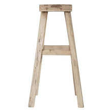 Load image into Gallery viewer, Handmade reclaimed elm wood barstool with bleached finish, featuring natural variations for a unique coastal or villa style. By Uniwqa Collections, sold by Magnolia Lane Australia wide delivery. Side perspective.