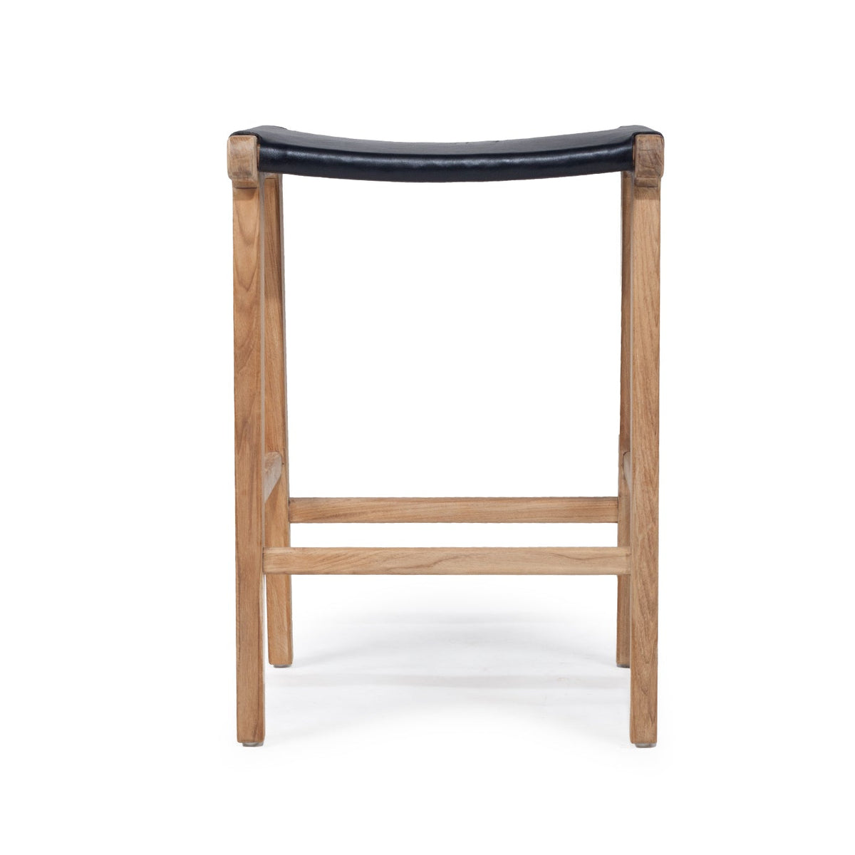 Leather Saddle Stool - Flat in Black, front view.