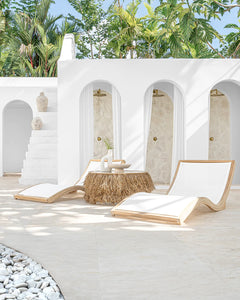 Mykonos sun lounger in white by Uniqwa, Mangolia Lane luxury resort style living