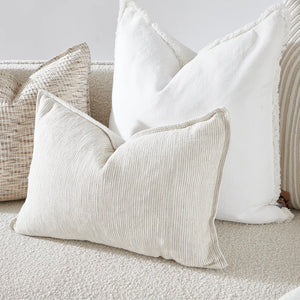Myra lumbar cushion in natural with white stripe by Eadie Lifestyle, Magnolia Lane designer cushion