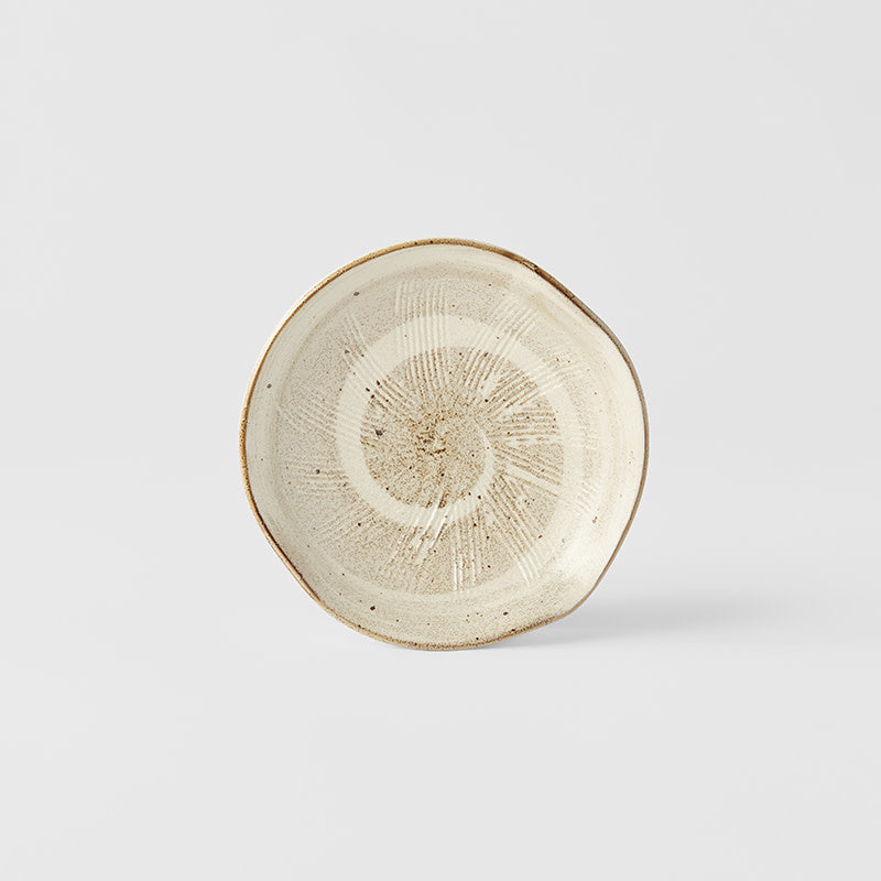 Organic spiral plate, 13 cm in a sand glaze, made in Japan, Magnolia Lane