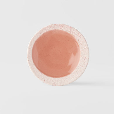 Puddle side plate/saucer featuring a pink crackle glaze | Magnolia Lane ceramics