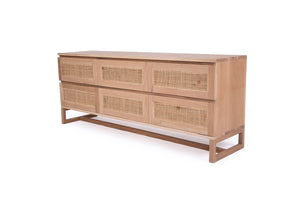 Sunrise rattan and American Oak six door bedroom chest of drawers, Magnolia Lane coastal bedroom furniture 1