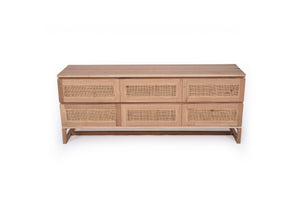 Sunrise rattan and American Oak six door bedroom chest of drawers, Magnolia Lane coastal bedroom furniture 6