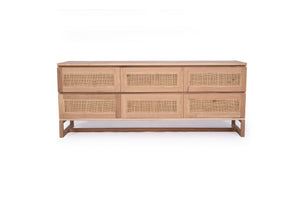 Sunrise rattan and American Oak six door bedroom chest of drawers, Magnolia Lane coastal bedroom furniture
