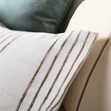 Load image into Gallery viewer, Rock Pool lumbar cushion in white with a natural stripe by Eadie Lifestyle, Magnolia Lane 1