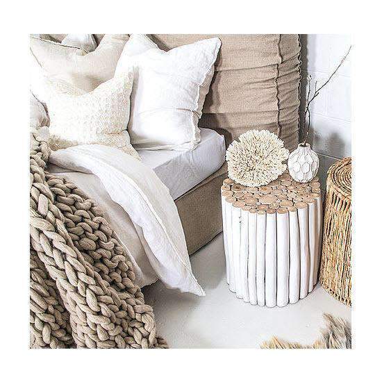 Zulu upholstered linen bedhead by Uniqwa, Magnolia Lane villa style bedroom