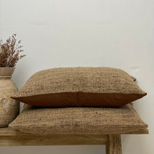 Load image into Gallery viewer, Tussar heavy reversible lumbar cushion cover, linen and wild silk, Magnolia Lane