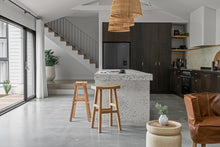 Load image into Gallery viewer, Kusina Barstool by Uniqwa Collections, crafted from solid reclaimed teak with a sleek sanded finish. Featuring natural timber grains and a curved seat, this durable and elegant bar stool adds character to dining spaces, restaurants, or bars. Modern Home.
