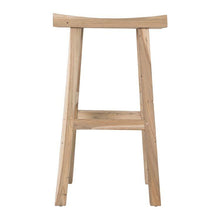 Load image into Gallery viewer, Kusina Barstool by Uniqwa Collections, crafted from solid reclaimed teak with a sleek sanded finish. Featuring natural timber grains and a curved seat, this durable and elegant bar stool adds character to dining spaces, restaurants, or bars. Front perspective.