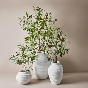 White textured vessel, Magnolia Lane Mediterranean style decor, vases and vessels